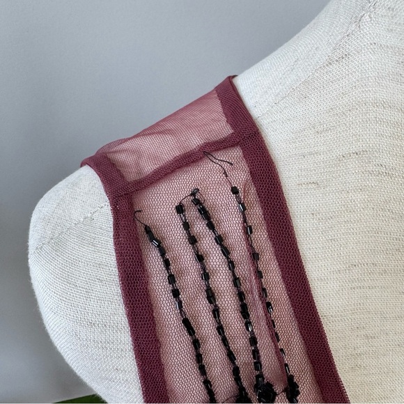 Free People Sheer Burgundy Dress with Black Beaded Embellished Design - Picture 4 of 9